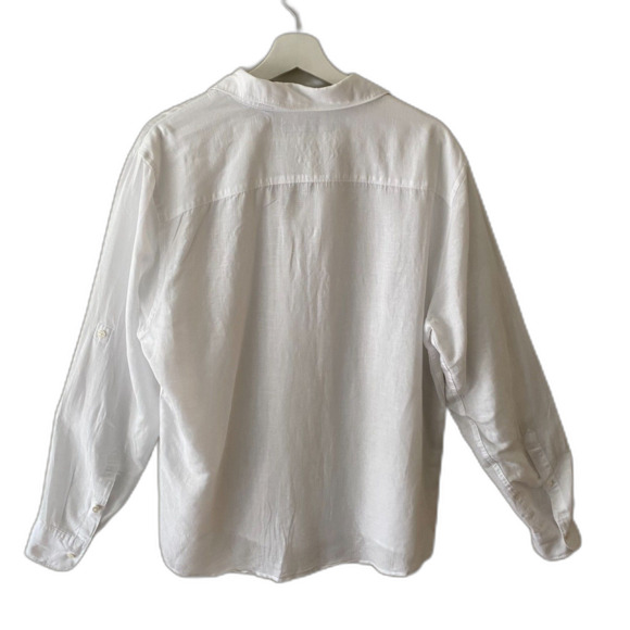 Perry Ellis Blouse Women's M White Linen Blend Button-Down Oversized Minimalist - Picture 3 of 8